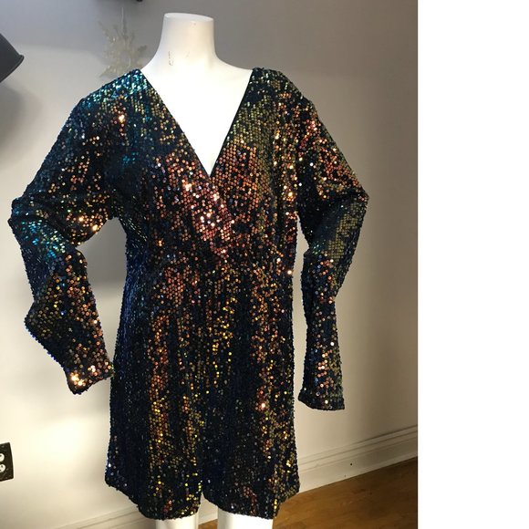 Forever 21 F21+ Rainbow Sequin Romper Disco Long Sleeve PLUS SIZE 3X XXXL NWT - Picture 4 of 4